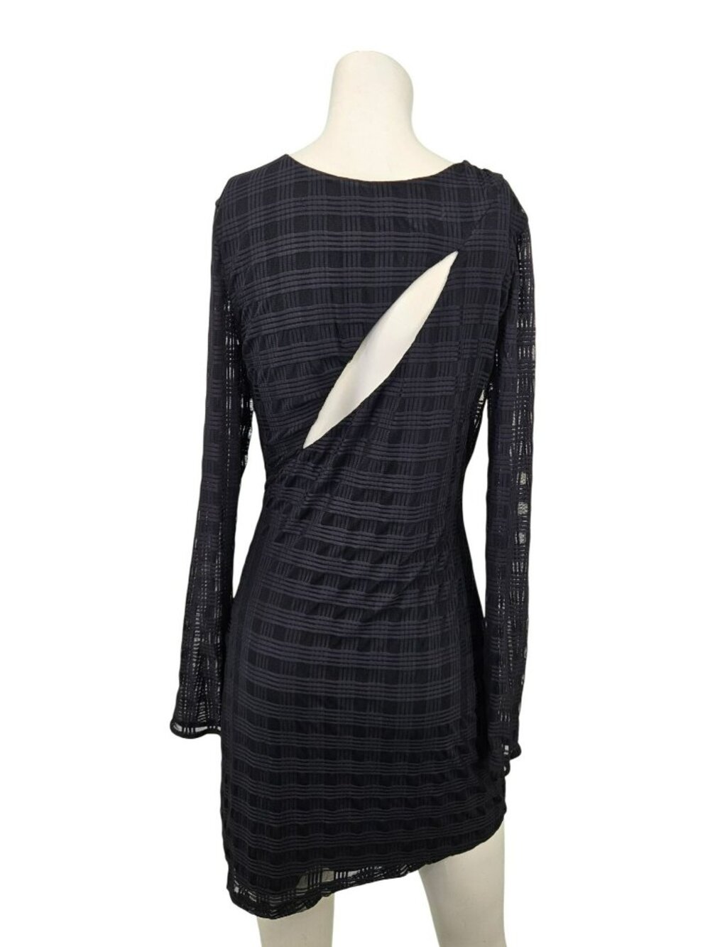 NBD Black Long Sleeve Mini Dress Open Back Mesh Layered Texture Size S